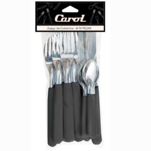 JGO.CUBIERTOS X16 NEGRO EN BOLSA CAROL